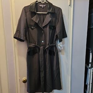 Sharagano Charcoal Short Sleeve Trench Coat Dress